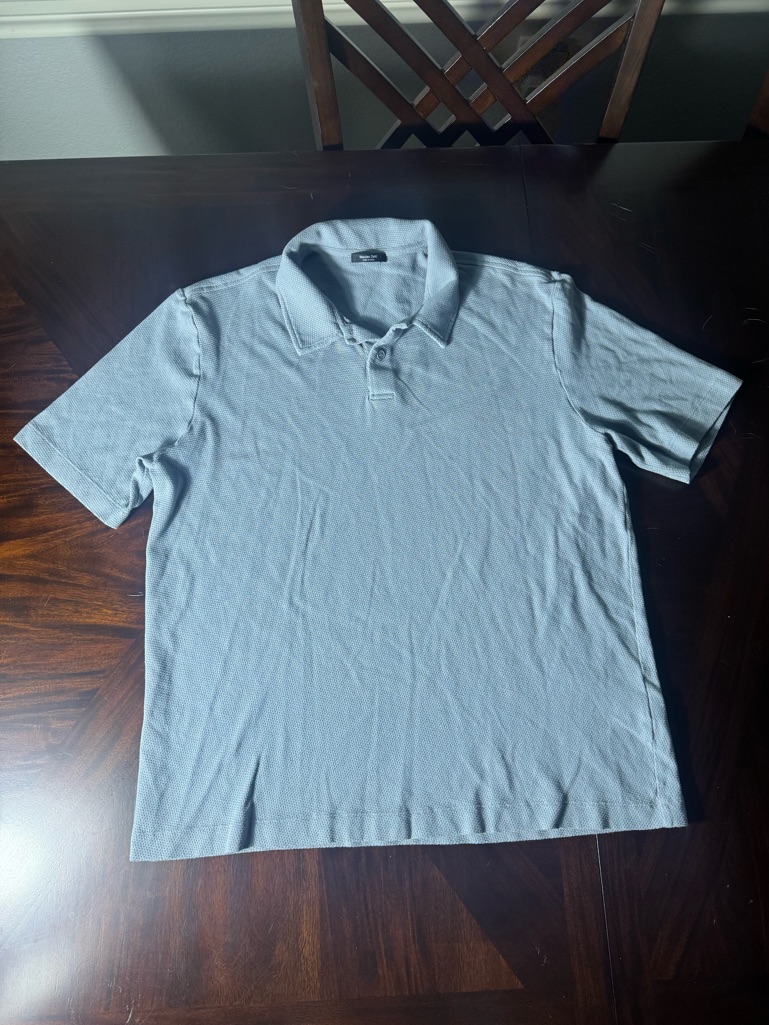 Euc Massimo Dutti Textured Polo Shirt Xxl Blue Gray Short Sleeve Cotton — image 4 of 8
